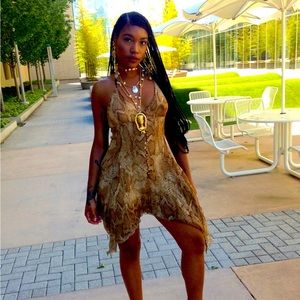 Y2K Silk Snake Print Raw Cut Halter Dress